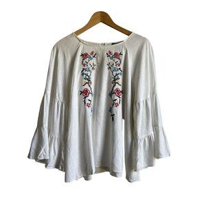 Chelsea & Theodore XL Linen Blend Peasant Top Embroidered Beaded Bohemian Boho 3